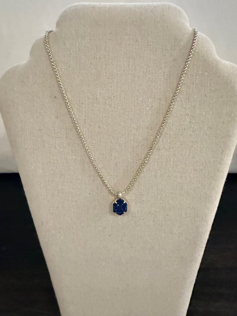 Kendra Scott Gold Necklace with Dark Blue Druzy Pendant